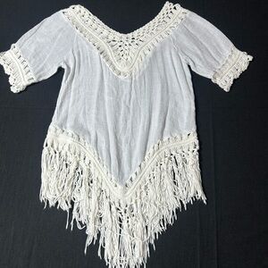 White Crochet Fringe Top